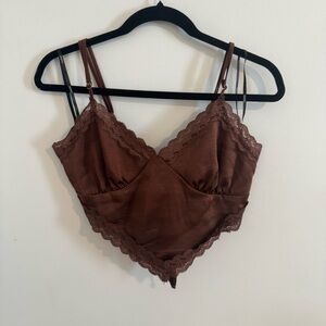 Elegant Brown Lace Trim Cami Top